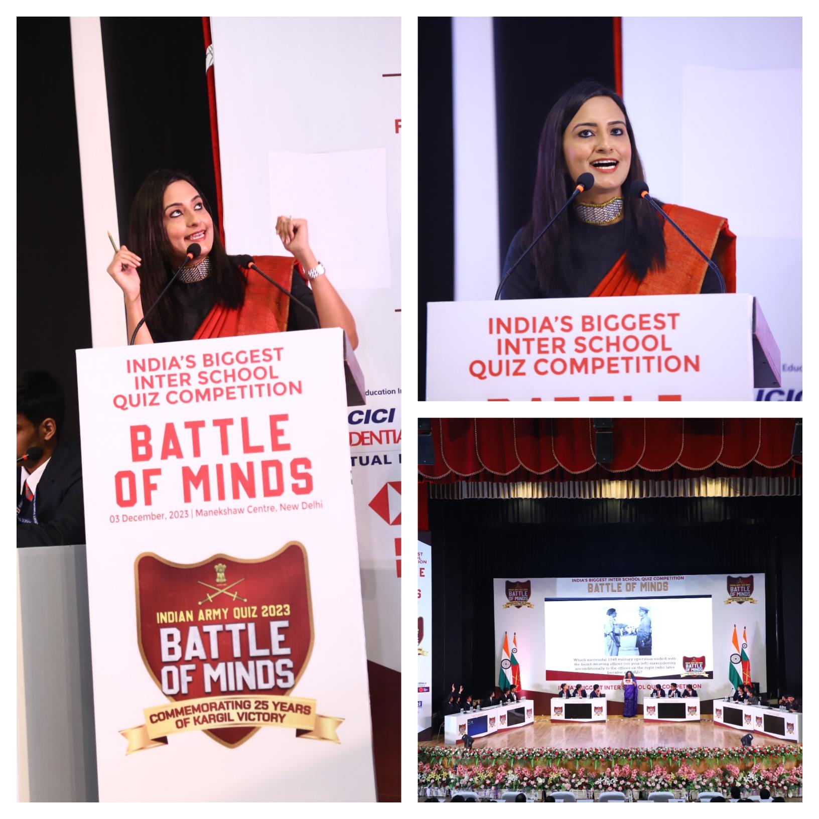 Best Female Emcee in Delhi Gurgaon India doing Indian Army Quiz Show Event